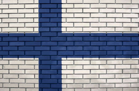 Flag of the Finland on brick wallの写真素材