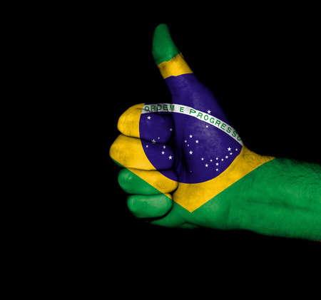 Flag of Brazil on handの写真素材