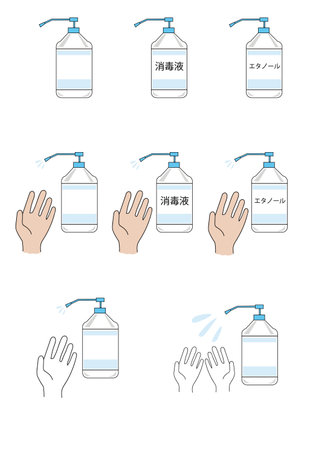 It is an illustration set that has alcohol disinfection.のイラスト素材