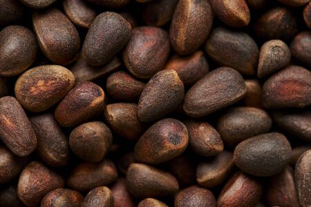 background of a lot of cedar nuts in a shellの写真素材