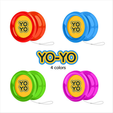 Yo-yo with white thread, 4 colored toys. Icons. Vector illustrationのイラスト素材