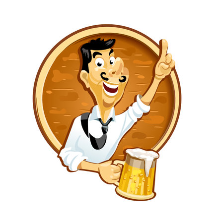 Cheerful man with a beer. The character. Beer. Oktoberfest. Vector illustrationのイラスト素材