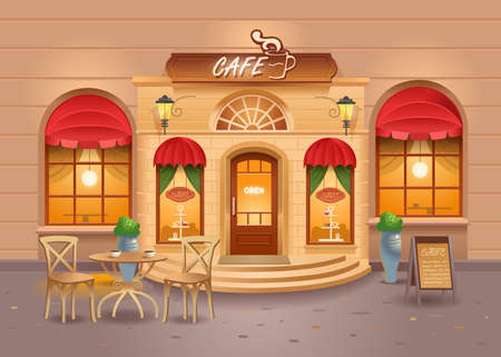 Cafe building in the city. Coffee. Street Cafe. Vector illustrationのイラスト素材