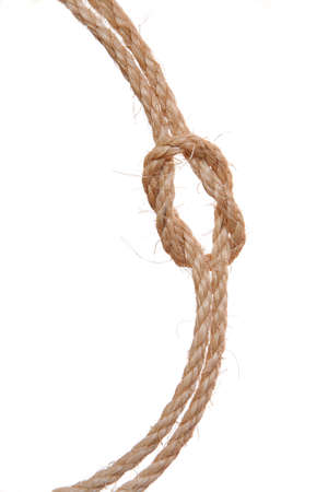 Rope tied with a reef knot - isolated on whiteの写真素材