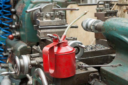 Engineering lathe and other equipment in a workshopのeditorial素材