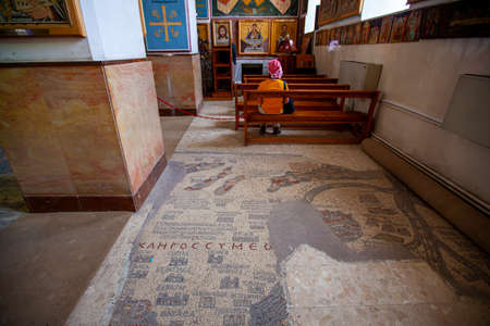 Madaba, Jordan 04/02/2010: Interior of  Greek Orthodox Church of St. George, famous for its...