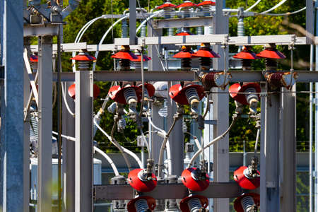 Image of a voltage transformer substation, the facility where  high voltage electric current carried...