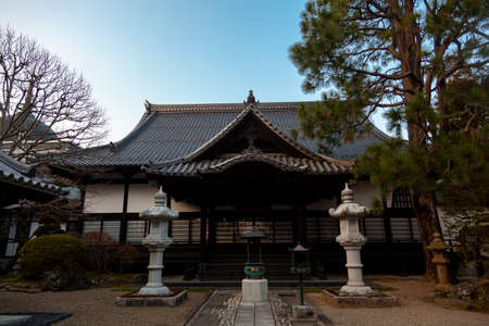 Sendai, Japan 03/06/2019: View of the Rinno-ji Temple at sunset. This is a traditional Shinto temple with religious idols and decorations.のeditorial素材