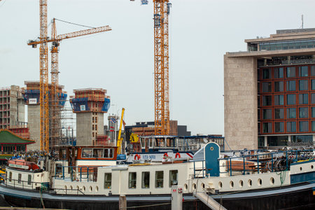 Amsterdam, Holland 05-16-2010: View of the eastern dock region of Amsterdam (Oosterdok) with...