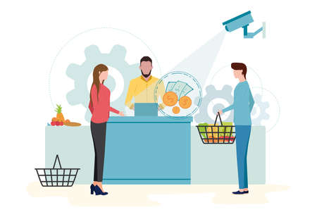 Video surveillance in the store. Video surveillance system. CCTV camera at the checkout.のイラスト素材