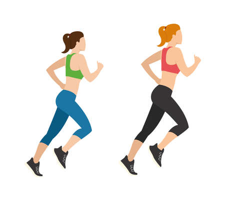 Jogging. Two girls are running. Athletesのイラスト素材