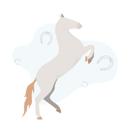 Illustration of a white horse on a background of a horseshoe. Image of a white horse with horseshoes on the backgroundのイラスト素材