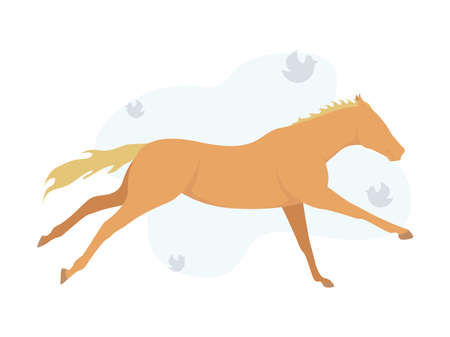 Horse illustration. Illustration of a brown horse on a background of birds. Image of a brown horse with birds on the backgroundのイラスト素材