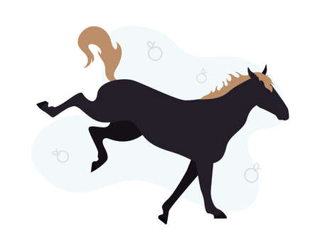 Illustration of a black horse on a background with apples. Image of a black horse with apples on the backgroundのイラスト素材
