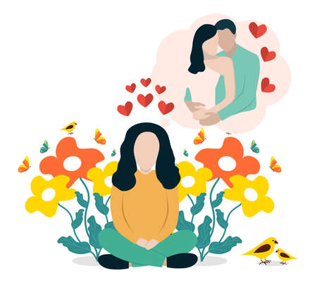 Happy lovers. A young couple. Heart, love and flowersのイラスト素材