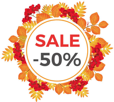 Bright banner for autumn sale in frame from leaves. Vector illustration.のイラスト素材
