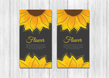 Business cards with bright yellow sunflowers. Vector illustrationのイラスト素材