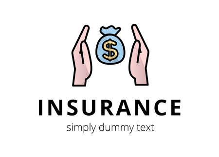 Financial services.  Emblem money bag with a dollar sign between the palms, inscription insurance, textのイラスト素材