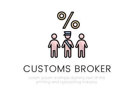Finance. Financial services. Illustration of a logo three silhouettes of a man, one in the shape, percentage above them, inscription Customs Broker.のイラスト素材