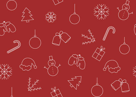 Vector illustration of New Year and Christmas seamless pattern with snowman, mittens, Santa Claus...