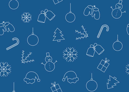 Vector illustration of New Year and Christmas seamless pattern with snowman, mittens, Santa Claus...