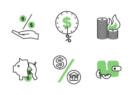 Finance. Vector illustration set of icons bankruptcy, creditのイラスト素材