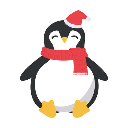 The character. Penguin in a New Years hat and scarf. Vector illustrationのイラスト素材