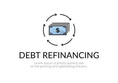Finance. Debt refinancing. Inside a circle of arrows, dollar bills, the inscription debt refinancing. Vector illustration.のイラスト素材