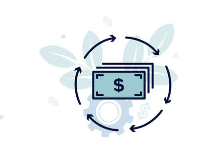Finance. Debt refinancing. Inside a circle of arrows, dollar bills, the inscription debt refinancing. Vector illustration.のイラスト素材