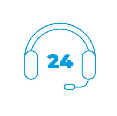 Icon. 24-hour call center. Headphones with microphone. Vector illustration.のイラスト素材