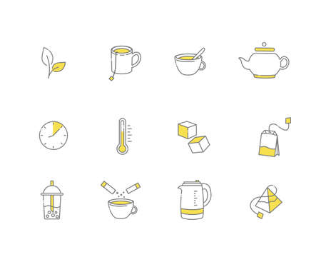Tea linear icons. Everything for tea drinking. Vectorのイラスト素材