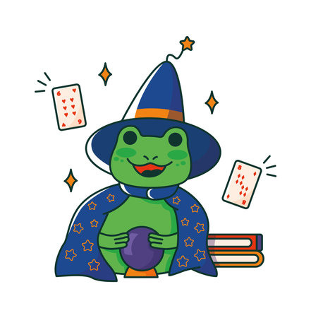 The Witch Frog. Toad in a cap and cloak. Halloween vector illustrationのイラスト素材