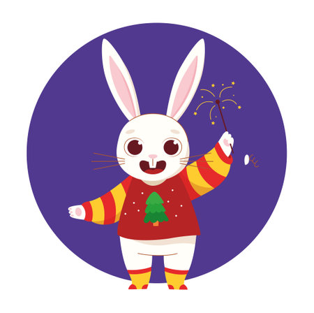 A merry rabbit with a sparkler. New Years Rabbit. Vector illustrationのイラスト素材