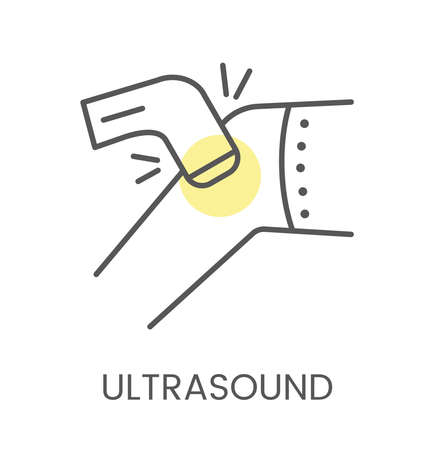 Foot ultrasound treatment. Linear icon in vectorのイラスト素材