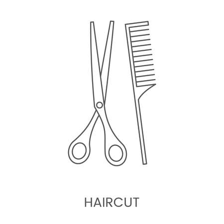 Hairdressing tools scissors and comb, linear icon in vector.のイラスト素材