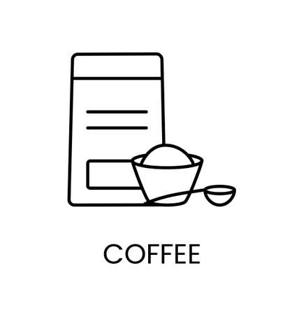 Coffee packing and spoon, linear vector icon.のイラスト素材