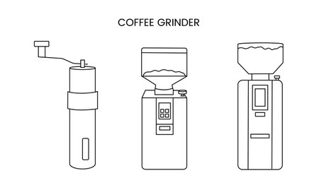 Coffee grinder is a linear vector icon in black.のイラスト素材