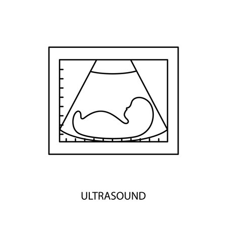 Ultrasound diagnosis of the child icon line in vector, illustration of pregnancy examination.のイラスト素材