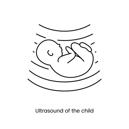 Ultrasound examination of the child icon line in vector, illustration of medical diagnostics.のイラスト素材