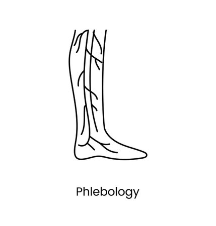 Phlebology icon line in vector, medical illustration of veins on the leg.のイラスト素材