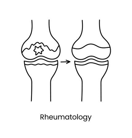 Rheumatology icon line in vector, illustration of healthy and diseased joints.のイラスト素材
