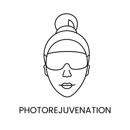 Photorejuvenation line icon in vector, illustration of a young woman in protective glassesのイラスト素材