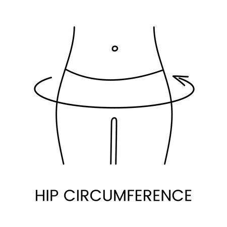 Hip circumference line icon in vector, human body illustration with arrows.のイラスト素材