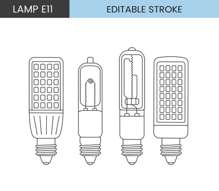 Vector line icon set depicting lamps with E11 baseのイラスト素材