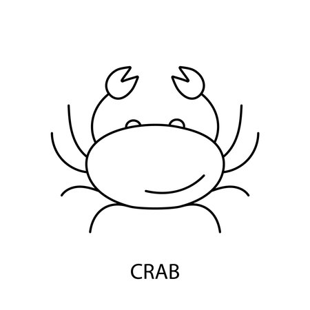 A vector line icon crab, indicating the presence of a crab allergen. This icon is designed for food packaging to alert individuals with dietary restrictions.のイラスト素材