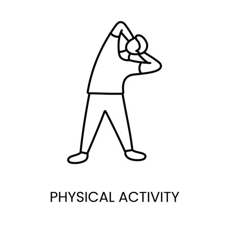 Physical activity, man doing exercise, vector line icon for medical documentation about diabetesのイラスト素材