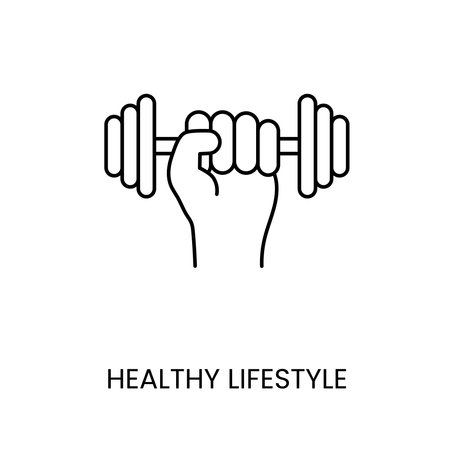 Healthy lifestyle, hand with dumbbells line icon vector for educational materials about diabetesのイラスト素材