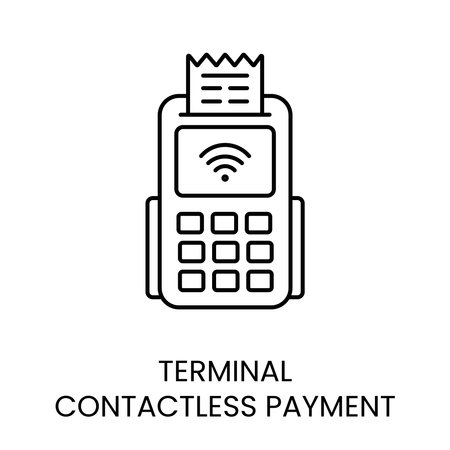 Contactless payment line icon vector bank terminal with checkのイラスト素材