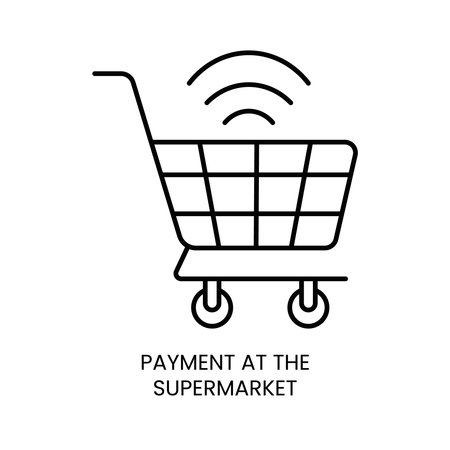 Contactless payment line icon vector supermarket trolleyのイラスト素材
