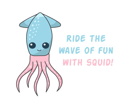Squid illustration of a cute sea animal, ocean inhabitantのイラスト素材